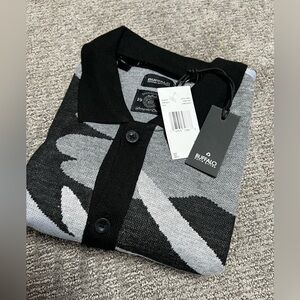 NWT Buffalo David Bitton black combo short sleeve button polo size L